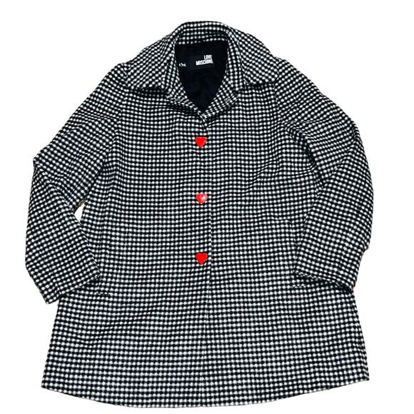 Love Moschino Jackets & Blazers - Love Moschino Wool Blend Jacket/Pea Coat Coat Gingham Black White Size 8